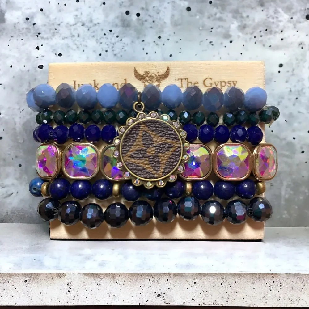 Blue Breeze Upcycled Stacked Bracelet - Picture 1 of 2